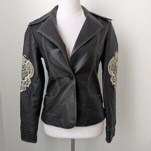 NWOT Sheri Bodell 100% Lamb Leather Embroidered Jacket, Medium